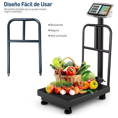Bluelander Báscula Comercial Digital 150kg - 300 KG - Plataforma Plegable Pantalla LCD