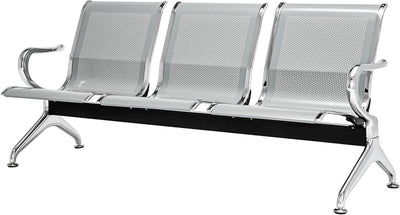 Bluelander Banco de Acero 3 Plazas para Sala de Espera o Exterior – 175×68×76 cm