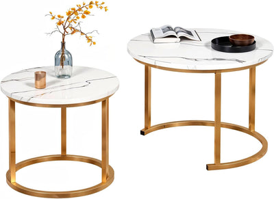 Set de 2 Mesas de Centro Circulares Anidadas Bluelander 61 y 46 cm con Estructura de Acero – Mesa Auxiliar Moderna para Sala u Oficina