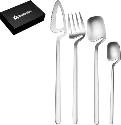 Set Cubiertos Bluelander 4 Piezas - Acero Inoxidable Diseño Futurista Mate