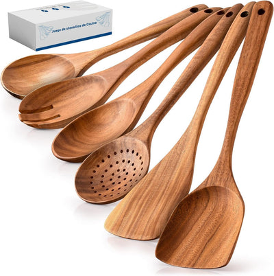 Bluelander Juego de 6 Cucharas de Madera para Cocina