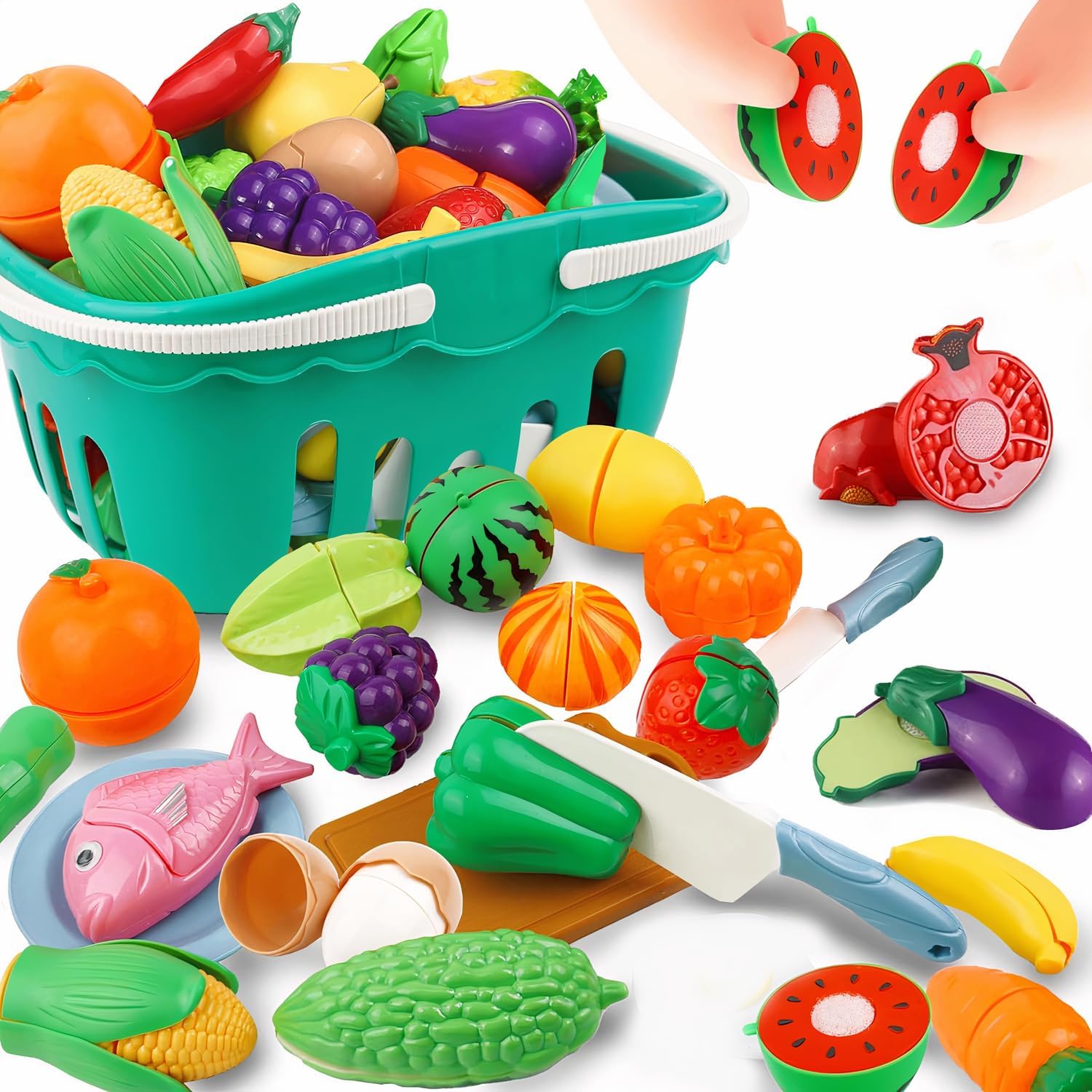Bluelander Set de Juguetes Didácticos 30 Piezas para Cortar Frutas y V