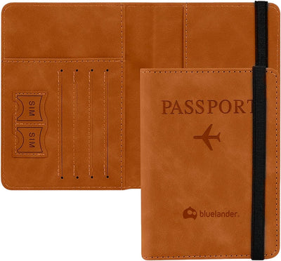 Porta Pasaporte RFID Bluelander, Cartera de Viaje con Tarjetero, Cuero PU