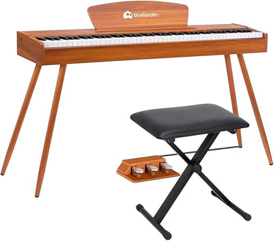 Piano Digital Bluelander 88 Teclas con 3 Pedales, Atril y Banco Ajustable