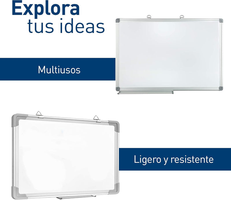 Bluelander Pizarrón, Pizarrón Magnetico 90x60cm de Borrado en Seco, Incluye Plumón, Borrador, Kit de Instalación y Accesorios, Marco de Aluminio, Bandeja Movible, Doble Cara