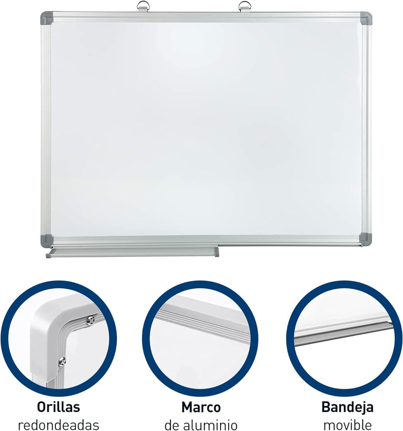 Bluelander Pizarrón, Pizarrón Magnetico 90x60cm de Borrado en Seco, Incluye Plumón, Borrador, Kit de Instalación y Accesorios, Marco de Aluminio, Bandeja Movible, Doble Cara