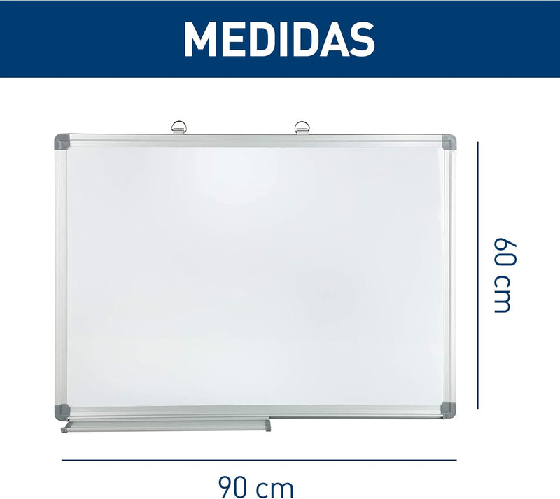 Bluelander Pizarrón, Pizarrón Magnetico 90x60cm de Borrado en Seco, Incluye Plumón, Borrador, Kit de Instalación y Accesorios, Marco de Aluminio, Bandeja Movible, Doble Cara