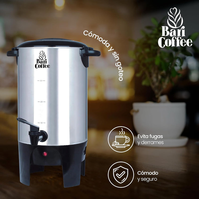 Baricoffee Cafetera Eléctrica 6L, 40 Tazas, Acero Inoxidable