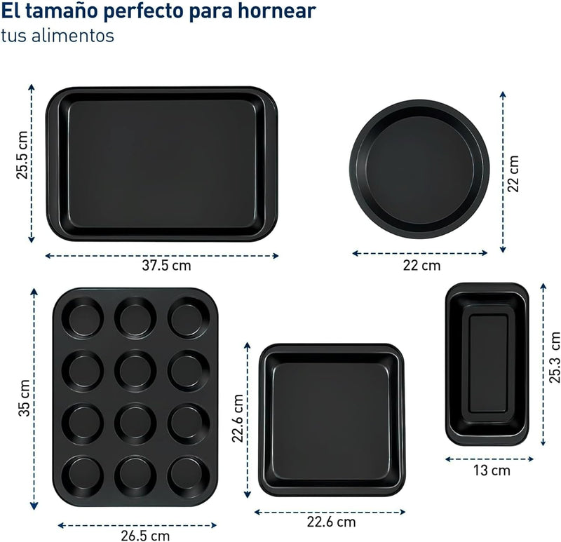 Bluelander Moldes para Hornear 6 Piezas, Juego de Charola para Hornear, Bandejas para Hornear, Utensilios de Cocina, Antiadherente de Acero al Carbono, Juego de Utensilios de Cocina