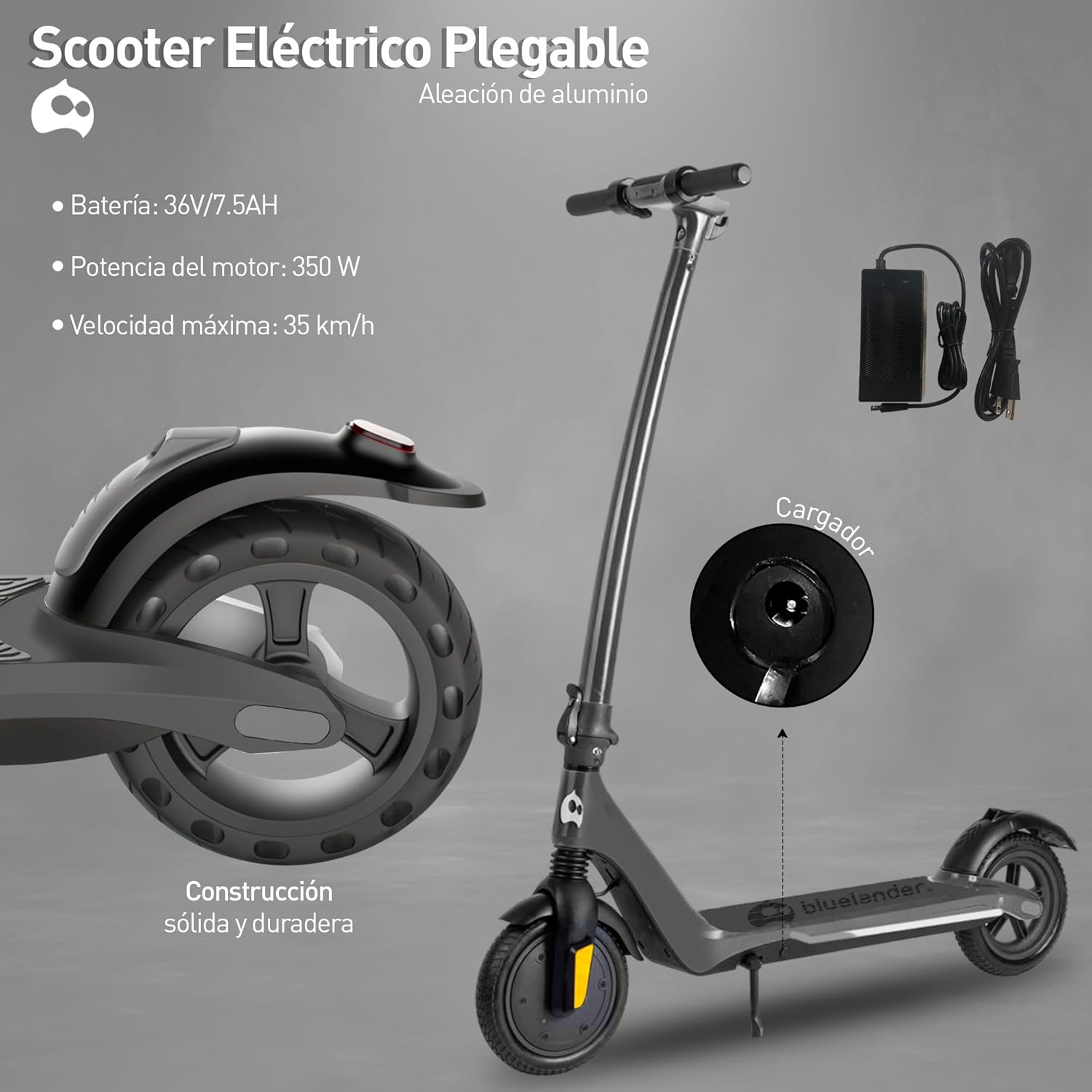 Bluelander Scooter E11 Eléctrico Plegable para Adultos, Velocidad 35 km/h, Autonomía 22-26 km, Scooter eléctrico Adulto, Motor Sin Escobillas 720W, Control por App Bluetooth, Scooter