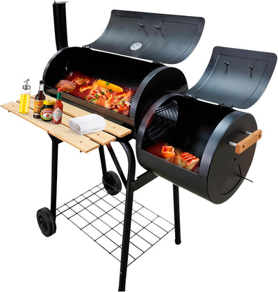 Bluelander Asador de Carbón, Tipo Barril con Termómetro y Llantas