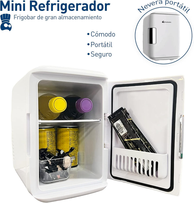 Bluelander Mini Refrigerador, Frigobar Mini Multifuncional, Capacidad de 4L para 6 Latas, Estante Extraíble, Refrigerador Skincare, Mini Refri Compacto y Portátil, Gran Almacenamiento