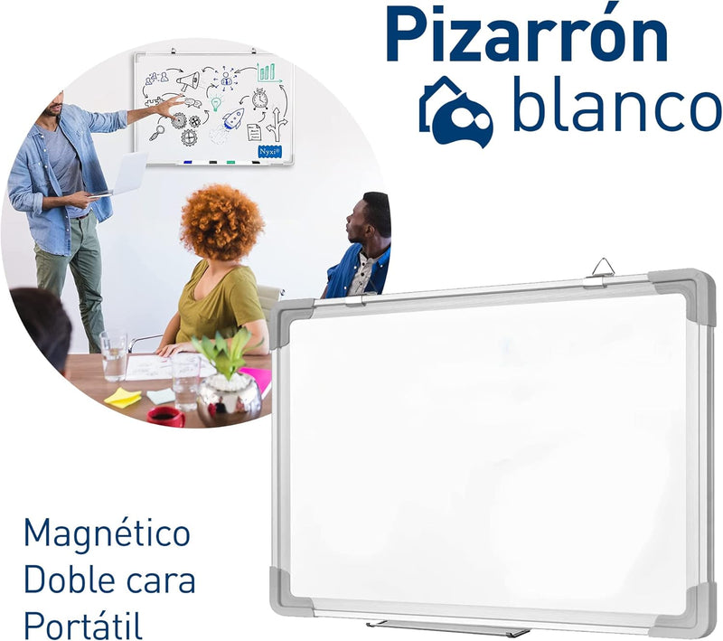 Bluelander Pizarrón, Pizarrón Magnetico 90x60cm de Borrado en Seco, Incluye Plumón, Borrador, Kit de Instalación y Accesorios, Marco de Aluminio, Bandeja Movible, Doble Cara