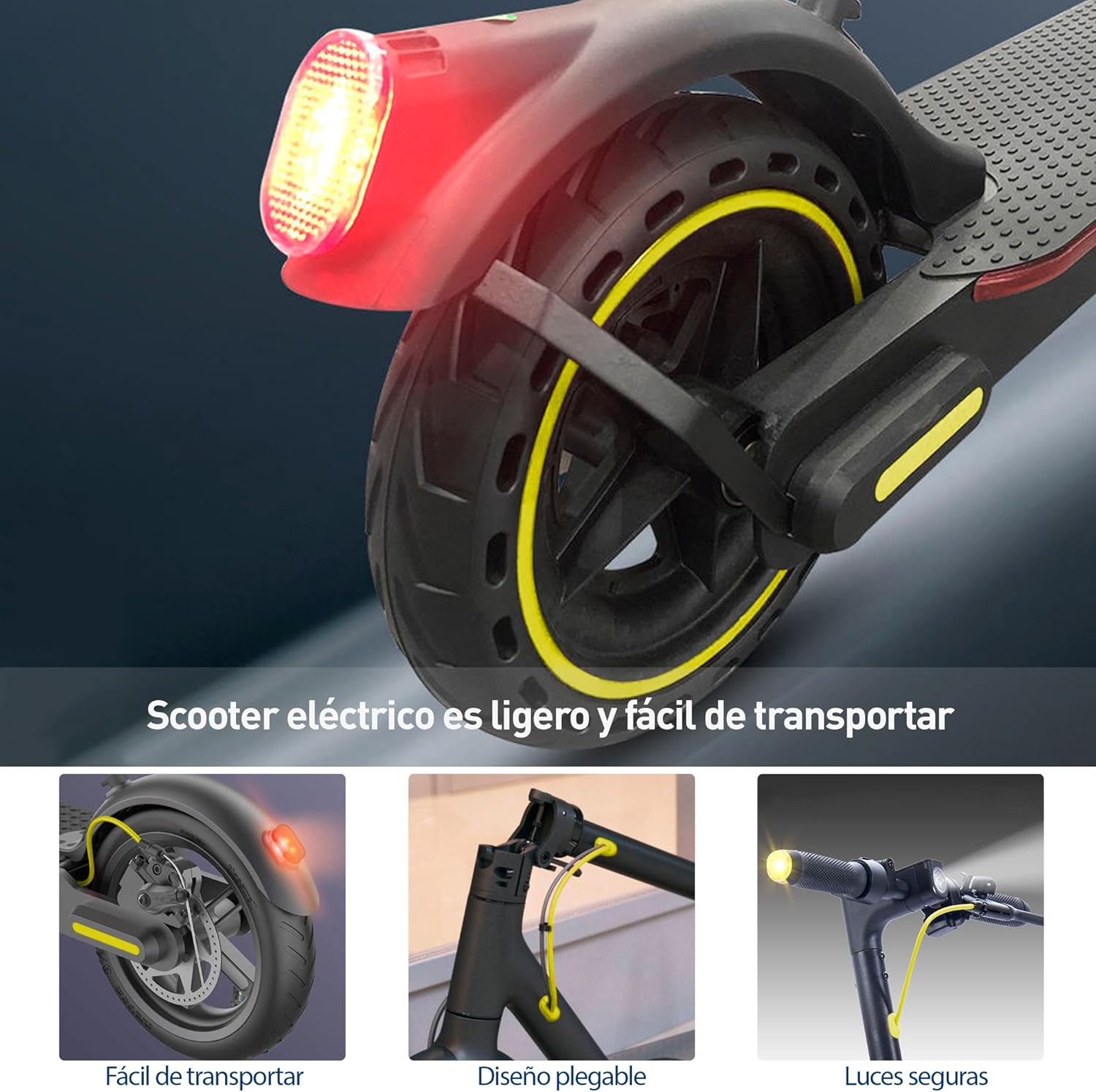 Bluelander Scooter E9 Pro Eléctrico Plegable para Adultos, Motor 720W, Autonomía 22-26 km, Velocidad Máxima 30 km/h, Scooter, Motor Sin Escobillas, Luz LED y Freno de Disco