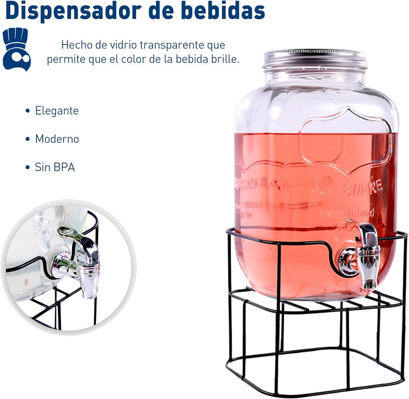 Bluelander Vitrolero de Vidrio 8L, Dispensador con Base de Hierro