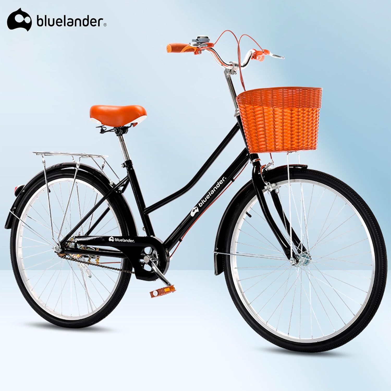 Bluelander Bicicleta Urbana, Bicicleta Rodada 26, Bicicletas, Marco y Estructura de Acero con Canasta para Bicicleta, Bicicleta para Adulto, Diseño Clásico Vintage, Pie de Apoyo