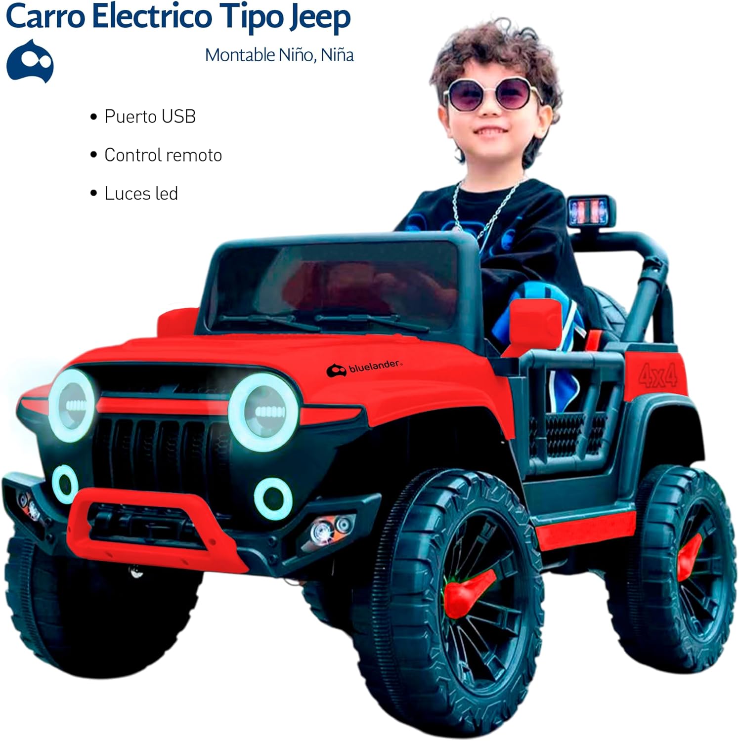 Bluelander Carro Eléctrico Jeep para Niño/Niña con Control Remoto y Lu