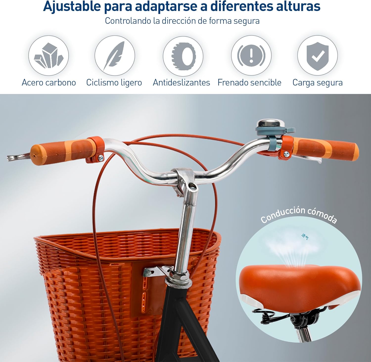 Bluelander Bicicleta Urbana, Bicicleta Rodada 26, Bicicletas, Marco y Estructura de Acero con Canasta para Bicicleta, Bicicleta para Adulto, Diseño Clásico Vintage, Pie de Apoyo