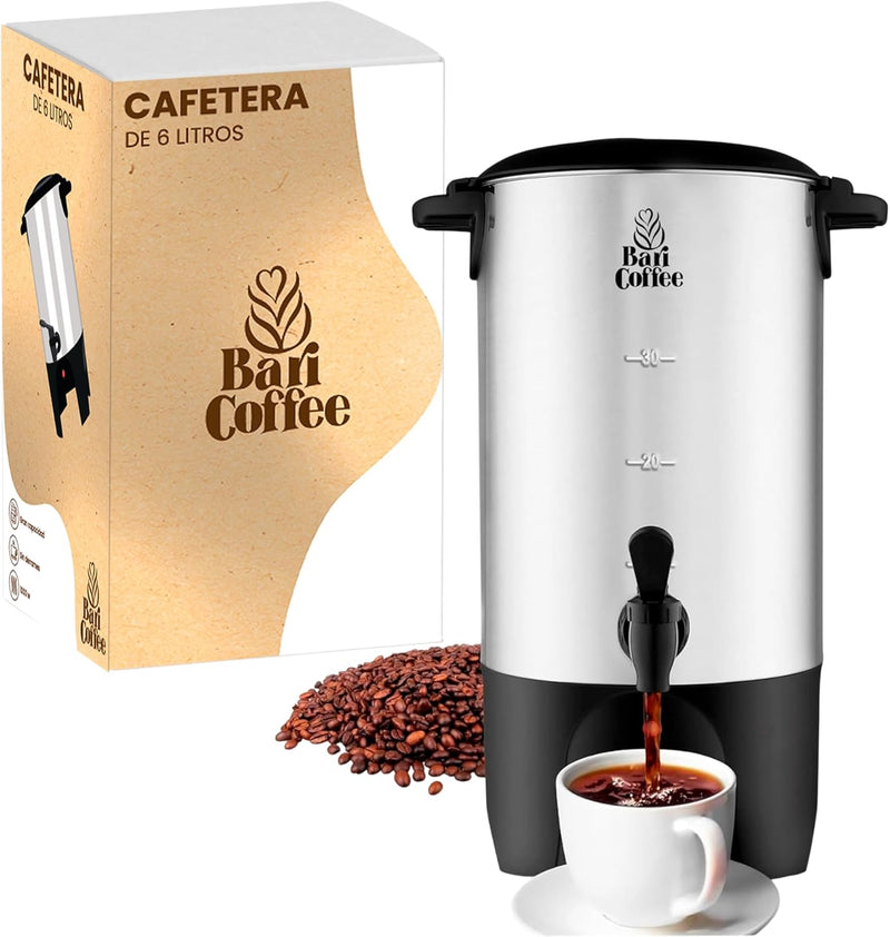 Baricoffee Cafetera Eléctrica 6L, 40 Tazas, Acero Inoxidable