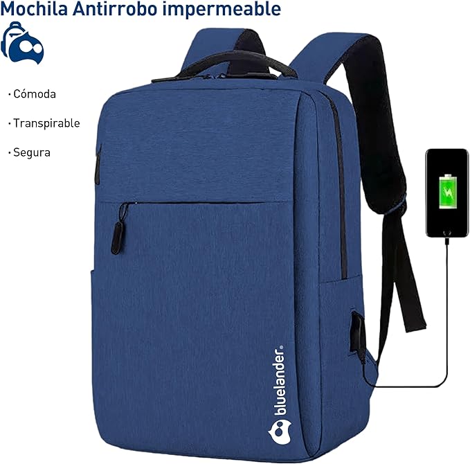 Bluelander Mochila Antirrobo, Impermeable, con Puerto de Carga USB