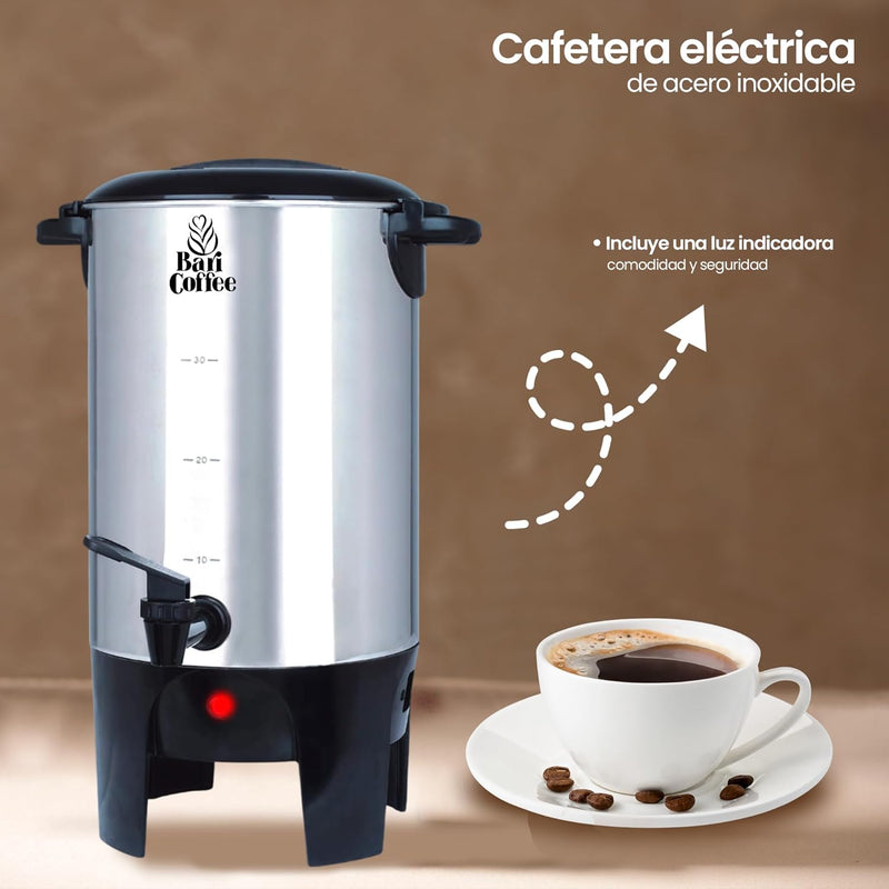 Baricoffee Cafetera Eléctrica 6L, 40 Tazas, Acero Inoxidable