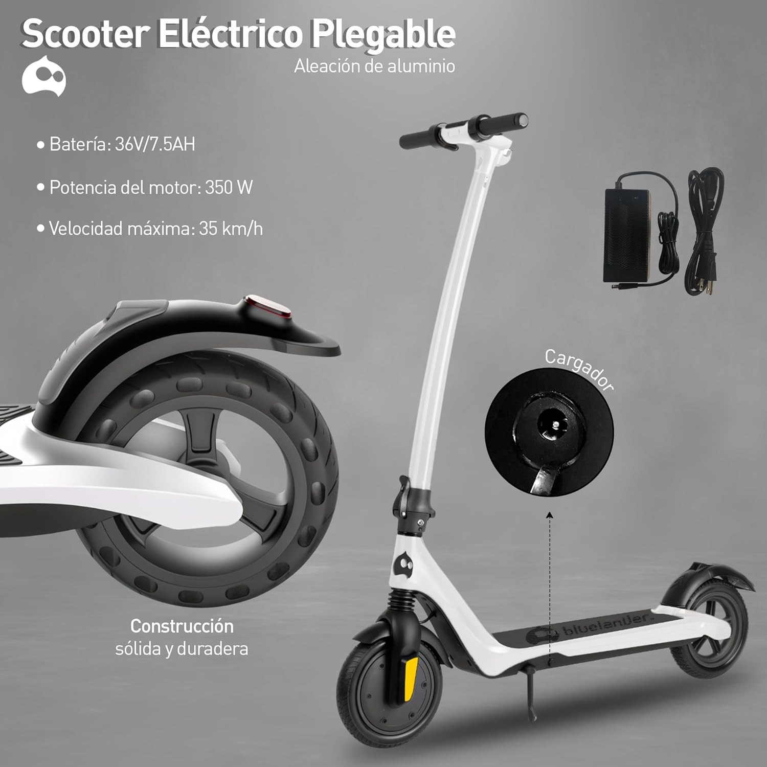 Bluelander Scooter E11 Eléctrico Plegable para Adultos, Velocidad 35 km/h, Autonomía 22-26 km, Scooter eléctrico Adulto, Motor Sin Escobillas 720W, Control por App Bluetooth, Scooter