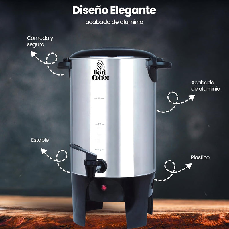 Baricoffee Cafetera Eléctrica 6L, 40 Tazas, Acero Inoxidable