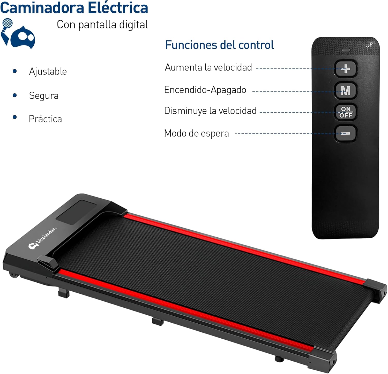 Bluelander Walking Pad, Caminadora Eléctrica con Pantalla Digital, Diseño Compacto, Ajuste de Velocidad, Entranamiento en Casa, Control Remoto, Almohadilla Antideslizante, Cinta de Correr