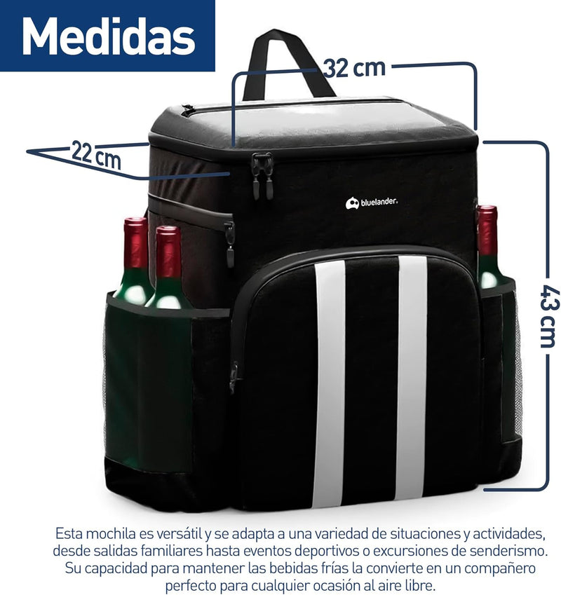 Bluelander Lonchera Térmica Aislada, Mochila Lonchera Portatil, Gran Tamaño 43x32x22 cm, Aislamiento Térmico, Grande Capacidad de 27 L, Mantiene Alimentos Fríos o Calientes por Más de 12 Horas