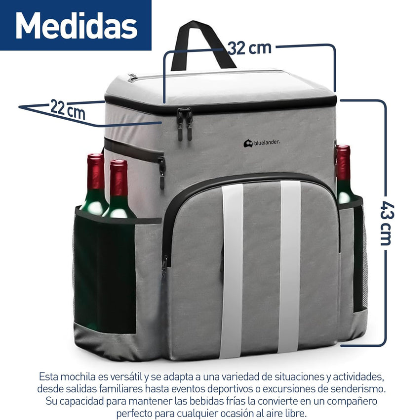 Bluelander Lonchera Térmica Aislada, Mochila Lonchera Portatil, Gran Tamaño 43x32x22 cm, Aislamiento Térmico, Grande Capacidad de 27 L, Mantiene Alimentos Fríos o Calientes por Más de 12 Horas