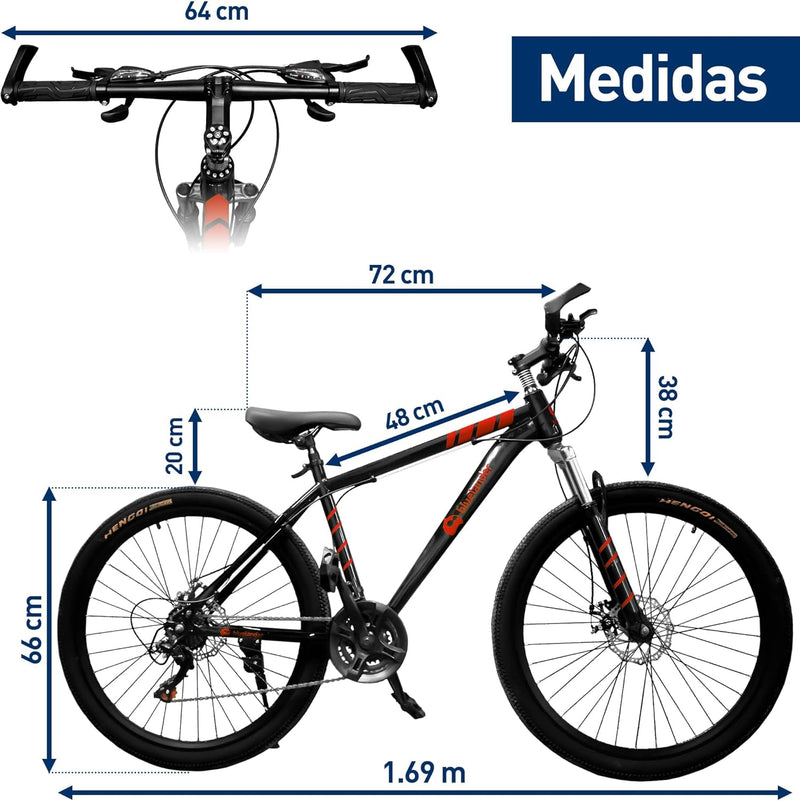 Bluelander Bicicleta de Montaña, Bicicleta Rodada 29, Marco y Estructura de Acero, Bici de Montaña 21 Velocidades, Bicicleta de Adulto, Doble Freno, Rines de Aluminio