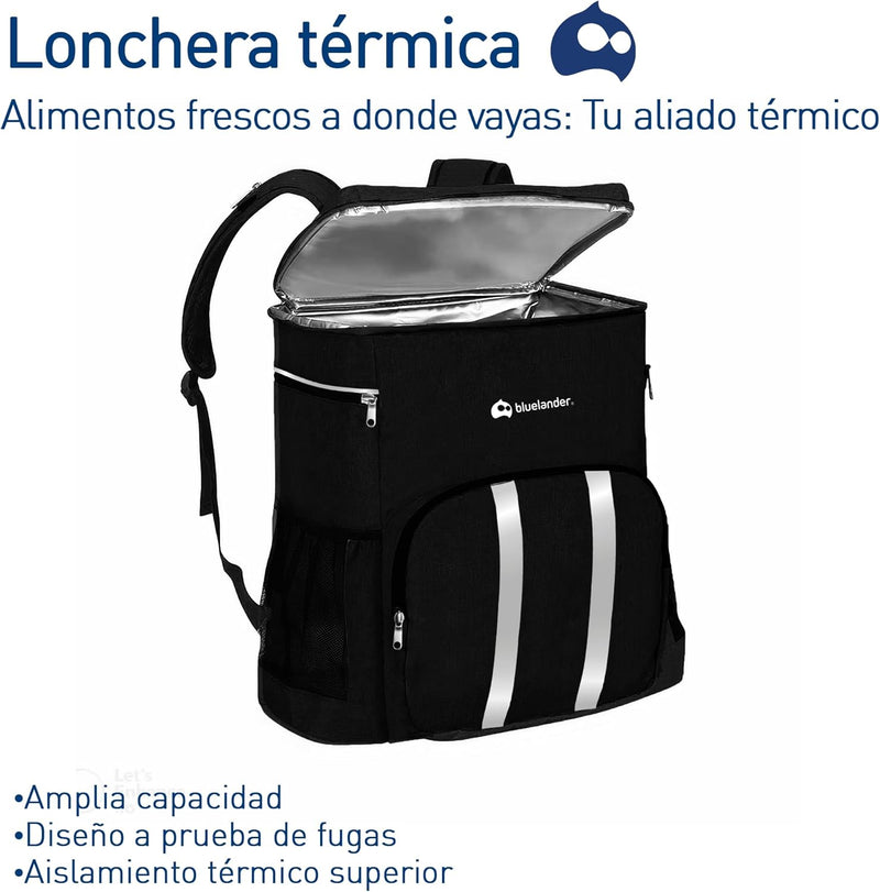 Bluelander Lonchera Térmica Aislada, Mochila Lonchera Portatil, Gran Tamaño 43x32x22 cm, Aislamiento Térmico, Grande Capacidad de 27 L, Mantiene Alimentos Fríos o Calientes por Más de 12 Horas