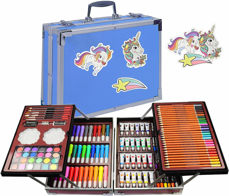 Kit de Dibujo Profesional 140+ Piezas con Maletín Portátil | Set de Arte Completo con Acuarelas, Acrílicos y Lápices de Color
