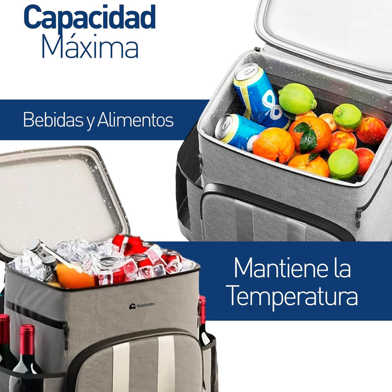 Bluelander Lonchera Térmica Aislada, Mochila Lonchera Portatil, Gran Tamaño 43x32x22 cm, Aislamiento Térmico, Grande Capacidad de 27 L, Mantiene Alimentos Fríos o Calientes por Más de 12 Horas