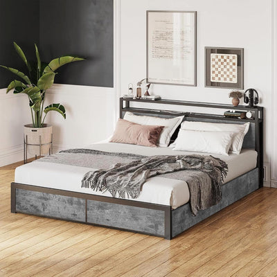 Bluelander Base de Cama Queen Size con Iluminación Ajustable, Almacenamiento y Puertos USB (Gris)