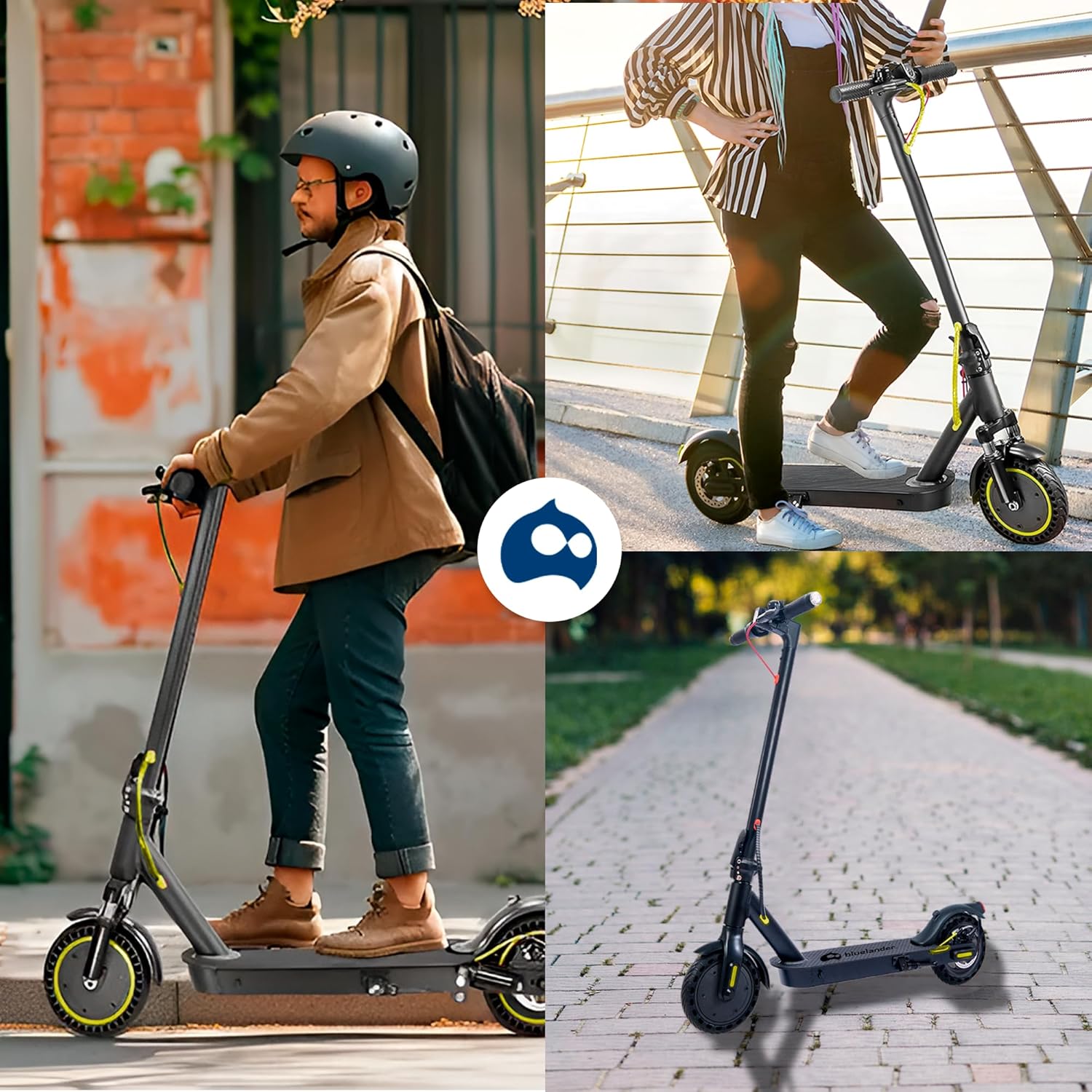 Bluelander Scooter E9 Pro Eléctrico Plegable para Adultos, Motor 720W, Autonomía 22-26 km, Velocidad Máxima 30 km/h, Scooter, Motor Sin Escobillas, Luz LED y Freno de Disco