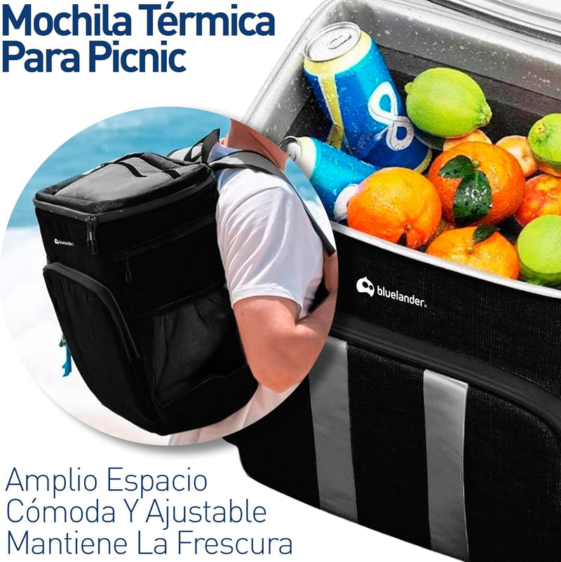 Bluelander Lonchera Térmica Aislada, Mochila Lonchera Portatil, Gran Tamaño 43x32x22 cm, Aislamiento Térmico, Grande Capacidad de 27 L, Mantiene Alimentos Fríos o Calientes por Más de 12 Horas