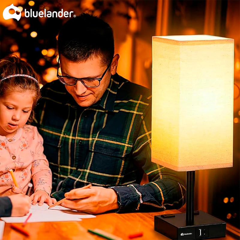 Bluelander Lámpara de Buró Moderna, USB + C, Salida CA, Regulador