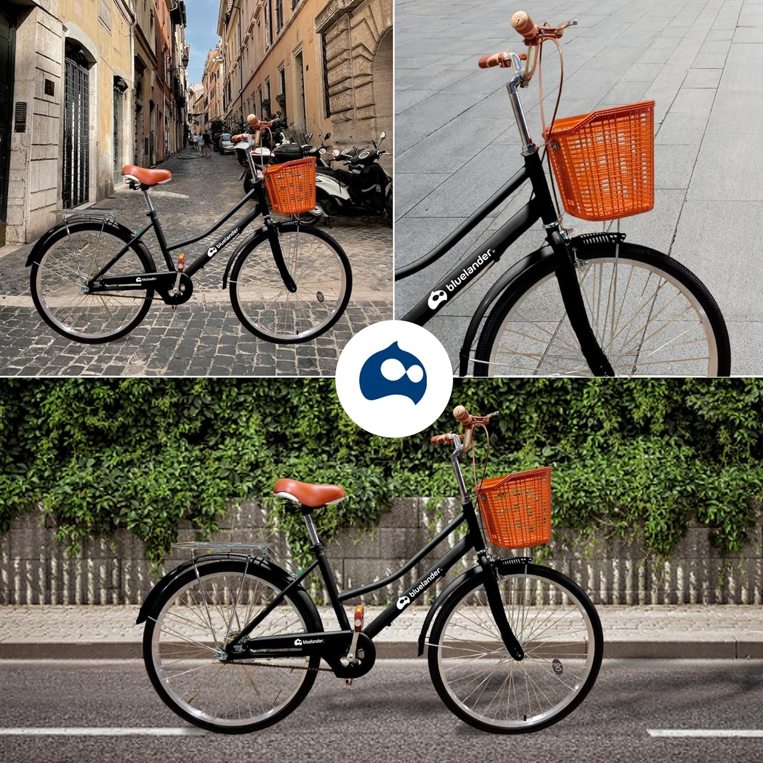 Bluelander Bicicleta Urbana, Bicicleta Rodada 26, Bicicletas, Marco y Estructura de Acero con Canasta para Bicicleta, Bicicleta para Adulto, Diseño Clásico Vintage, Pie de Apoyo