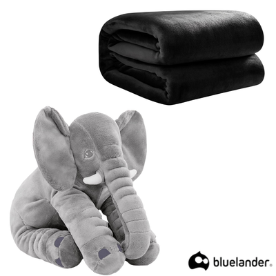 Bluelander Kit Descanso Infantil - Almohada Elefante 60cm + Cobija Franela