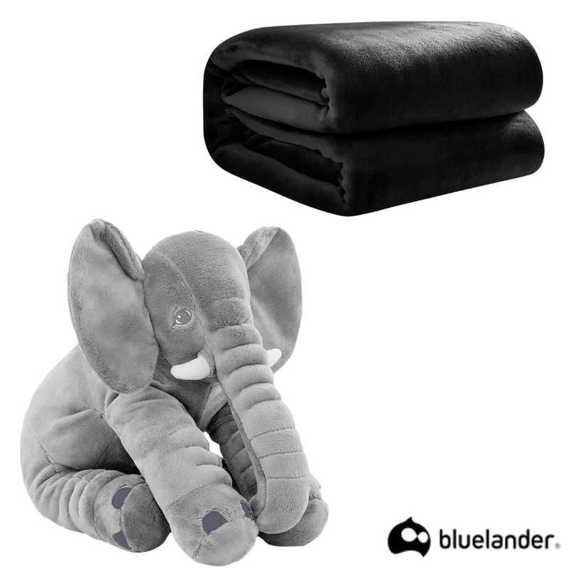 Bluelander Kit Descanso Infantil - Almohada Elefante 60cm + Cobija Franela