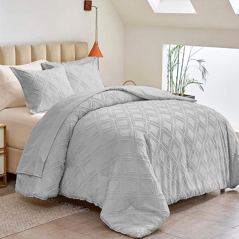 Bluelander Juego de Funda Duvet , Microfibra Suave, Cierre con Botones, Diseño de Rombos + 1 Funda de Almohada