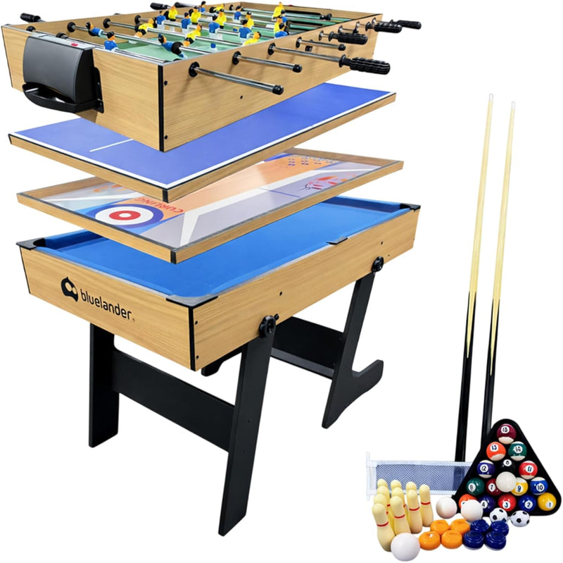 Bluelander Mesa Multijuegos 4 en 1 - Futbolito Billar Hockey Ping Pong Plegable