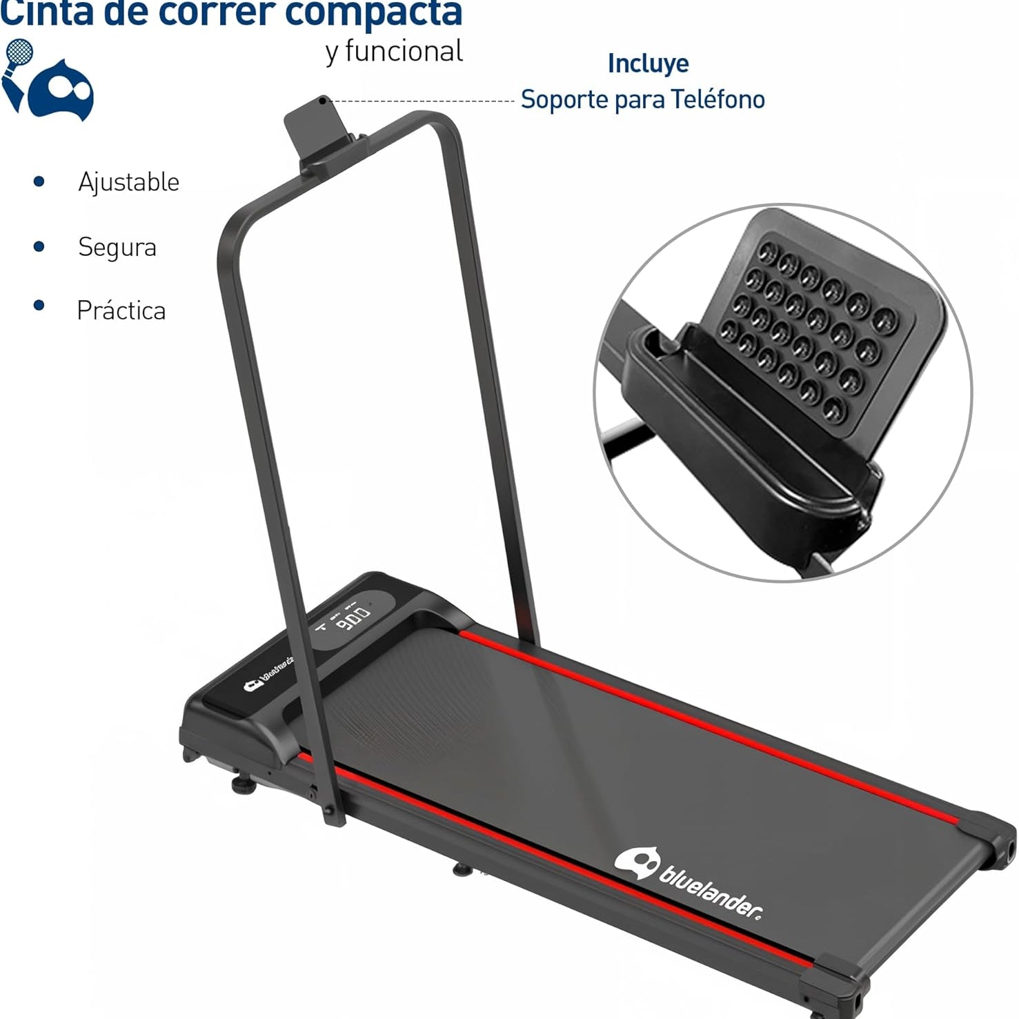 Caminadora eléctrica plegable Bluelander con pantalla digital y control remoto para ejercicio en casa