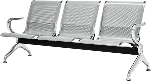 Bluelander Banco de Acero 3 Plazas para Sala de Espera o Exterior – 175×68×76 cm