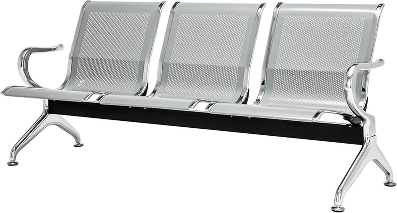 Bluelander Banco de Acero 3 Plazas para Sala de Espera o Exterior – 175×68×76 cm