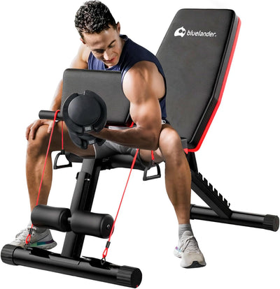 Bluelander Banco de Ejercicio 12 en 1, Soporta 140 kg, con Ligas