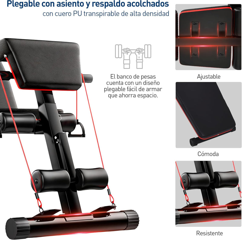 Bluelander Banco de Ejercicio 105*48.5*138 cm, Banco para Ejercicio Multifuncional 12 en 1, Capacidad de 310 kg, Incluye 2 Ligas, Banco para Ejercicio con Ajuste de 7 Niveles, Banco de Ejercicio