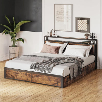 Bluelander Base Cama Queen - Luces LED, Cajones y Puertos USB