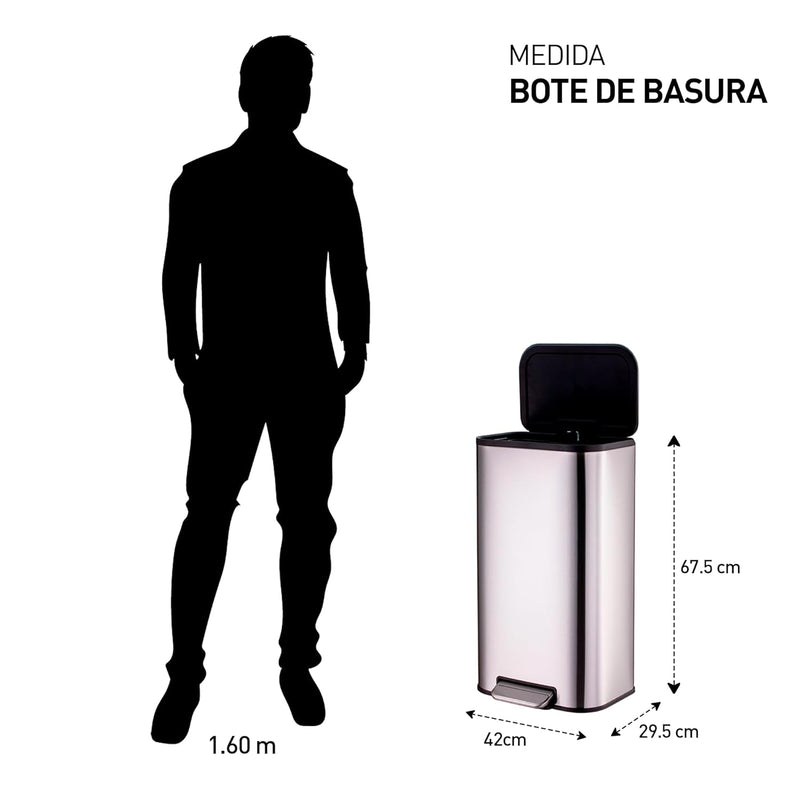 Bluelander Bote de Basura de 45L, Acero Inoxidable, Ideal para Baño y Oficina, con Mecanismo de Pedal y Bandeja Desmontable (45 Litros)